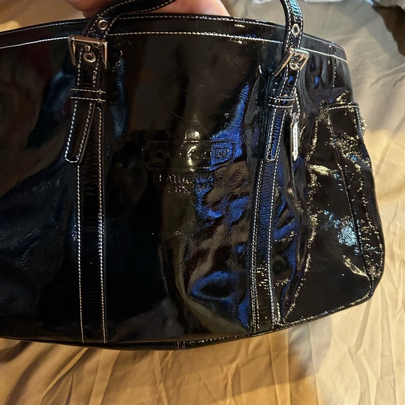 Gently used black pattern, leather coach tote - Picture 4 of 5